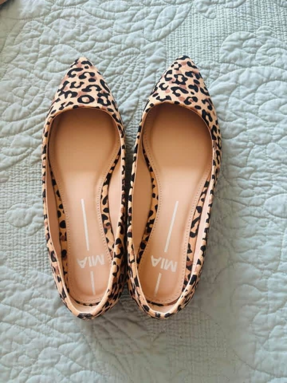 MIA Leopard Print Pointed Toe Flats - Tan and Black